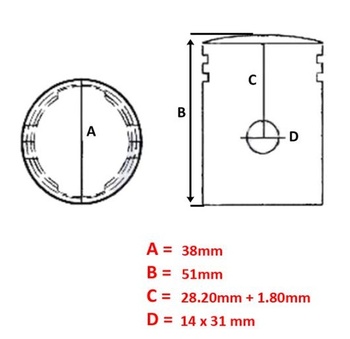 Kolvsats Sachs 38.0mm L ring 14p ( Barikit )