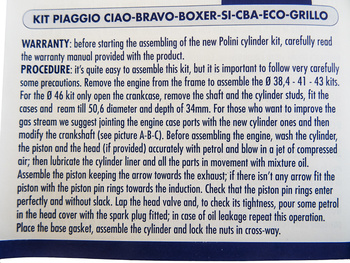 Cylinder Piaggio 43mm 12p Polini + topplock